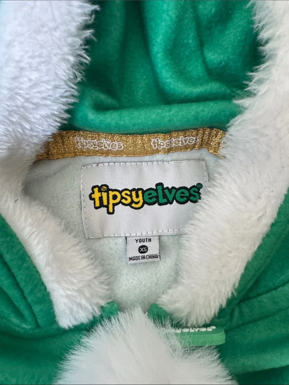 Tipsy Elves - Green & White Elf Onesie with Pom-Pom Hood
